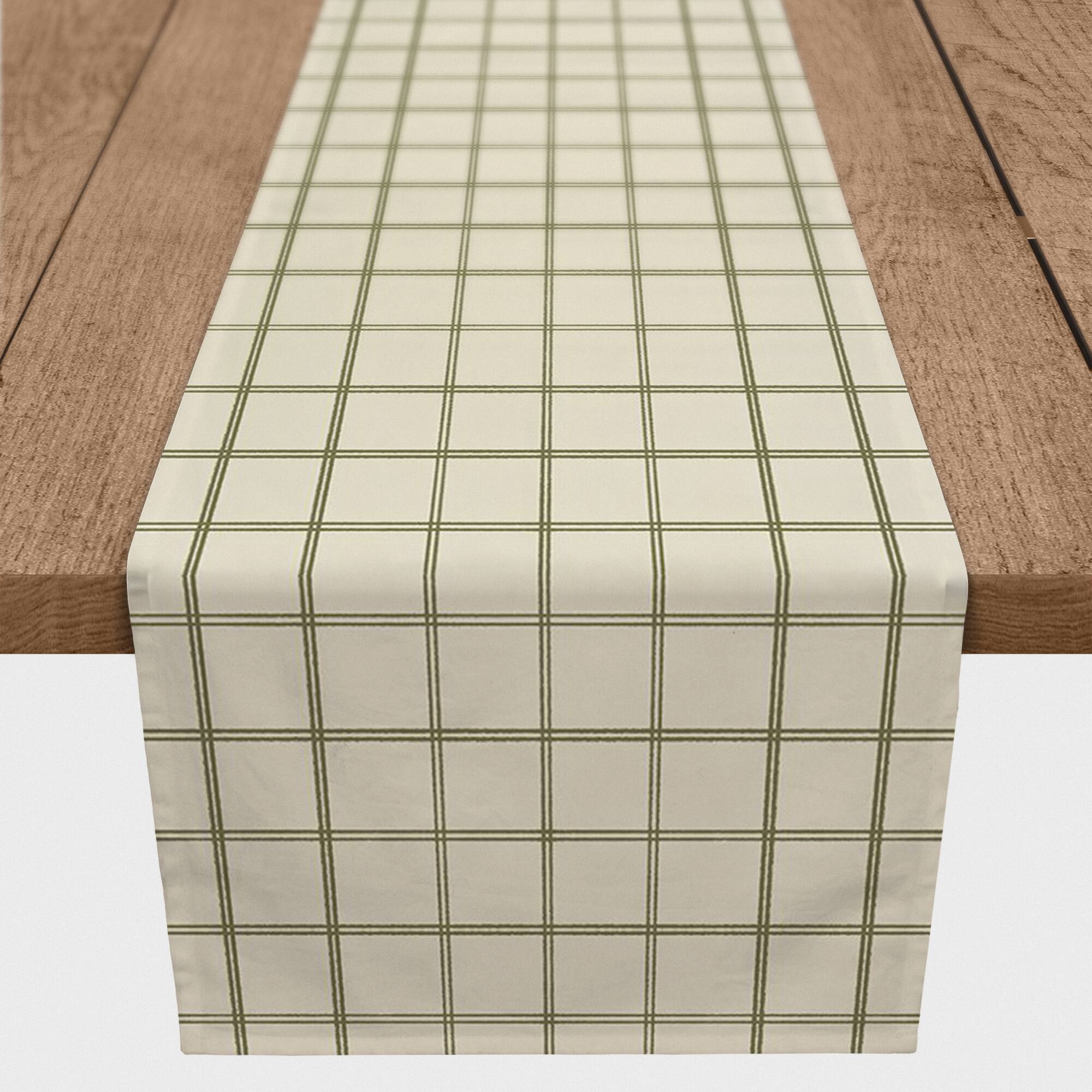72" Green & Cream Check Cotton Twill Runner
